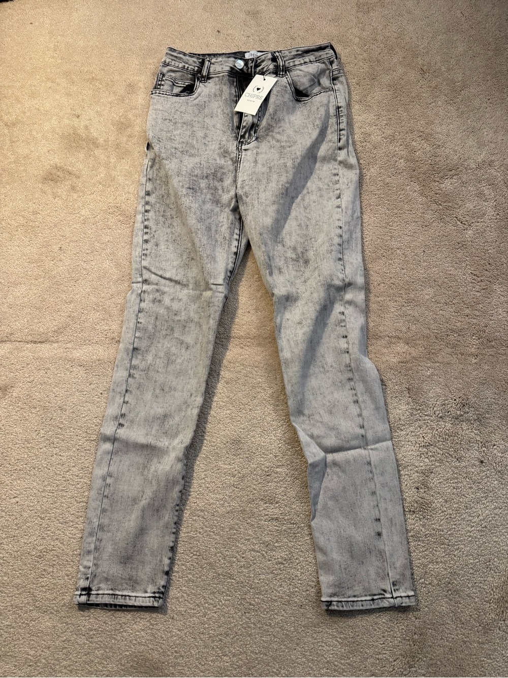 High-Rise Light Gray Acid Wash Women's Jeans